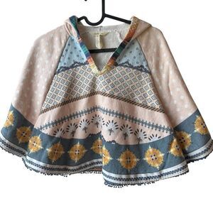 Girls Size 6 Terrycloth Hooded Poncho Boho Floral Cotton Cover Up